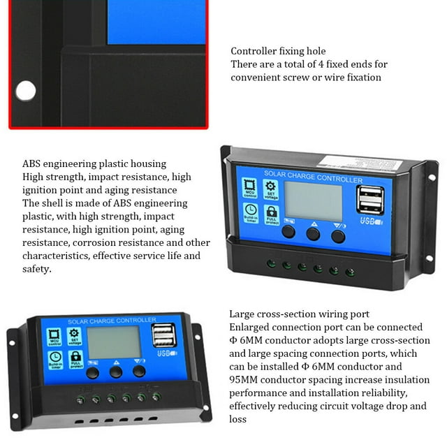 pitrice Solar Panel Solar Cell Charge/Discharge Controller Battery Supply Auto LCD Module for PAD Charger Outdoor Battery Supply LCD Regulator 50A 12V/24V