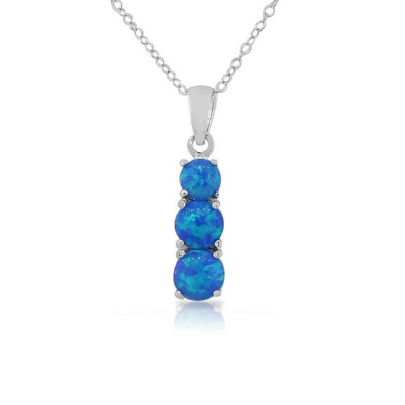 925 Sterling Silver Womens Three-Stone Teardrop Blue Turquoise-Tone Simulated Opal Pendant Necklace