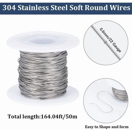 1 Roll 304 Stainless Steel Wires for Jewelry Making Soft Wire for Wire Wrapping Sculpting Floral DIY Arts (0.6MM/22 Gauge/164.04 Feet)