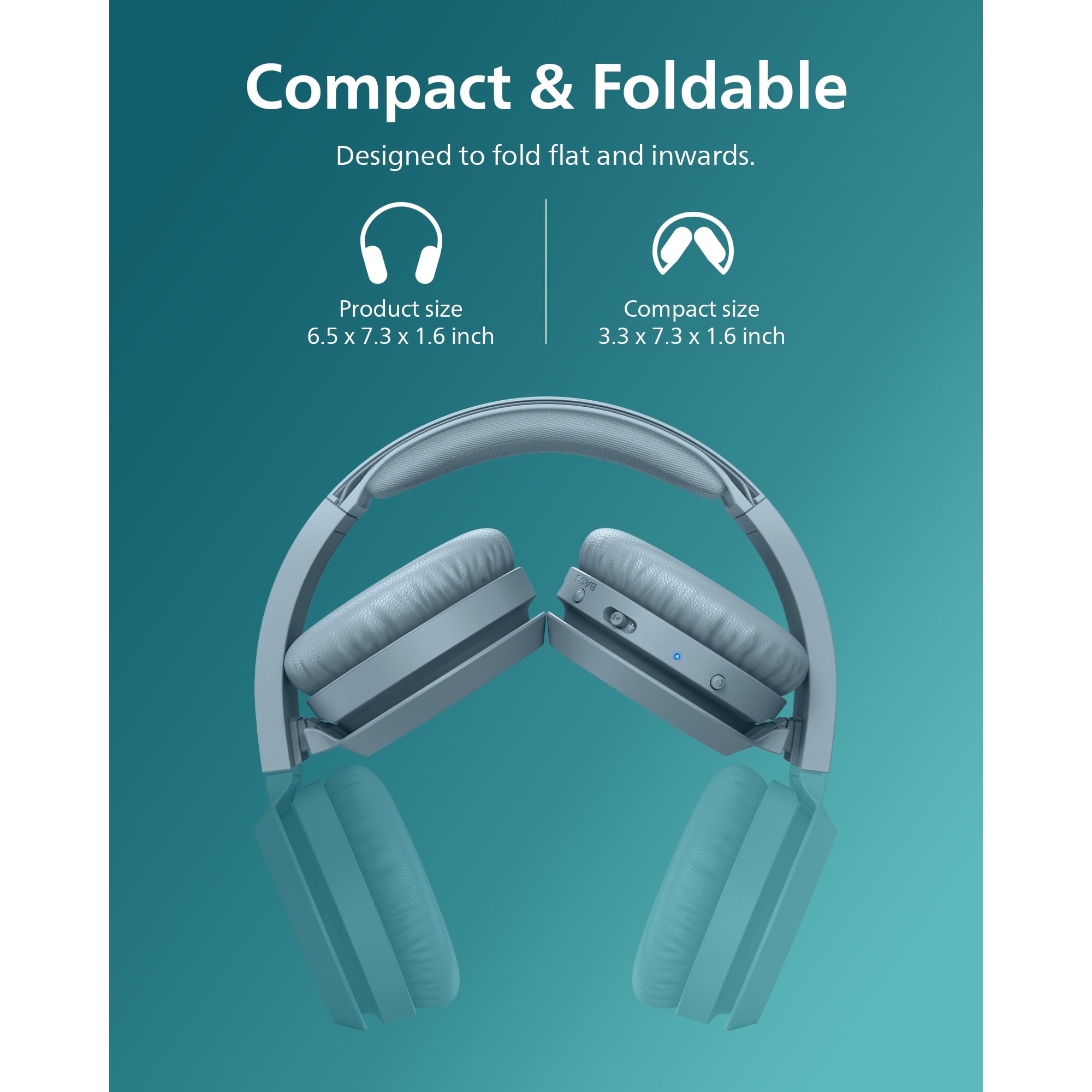 Philips H4205 on-Ear Wireless Headphones with 32mm Drivers and BASS boost on-Demand, Blue