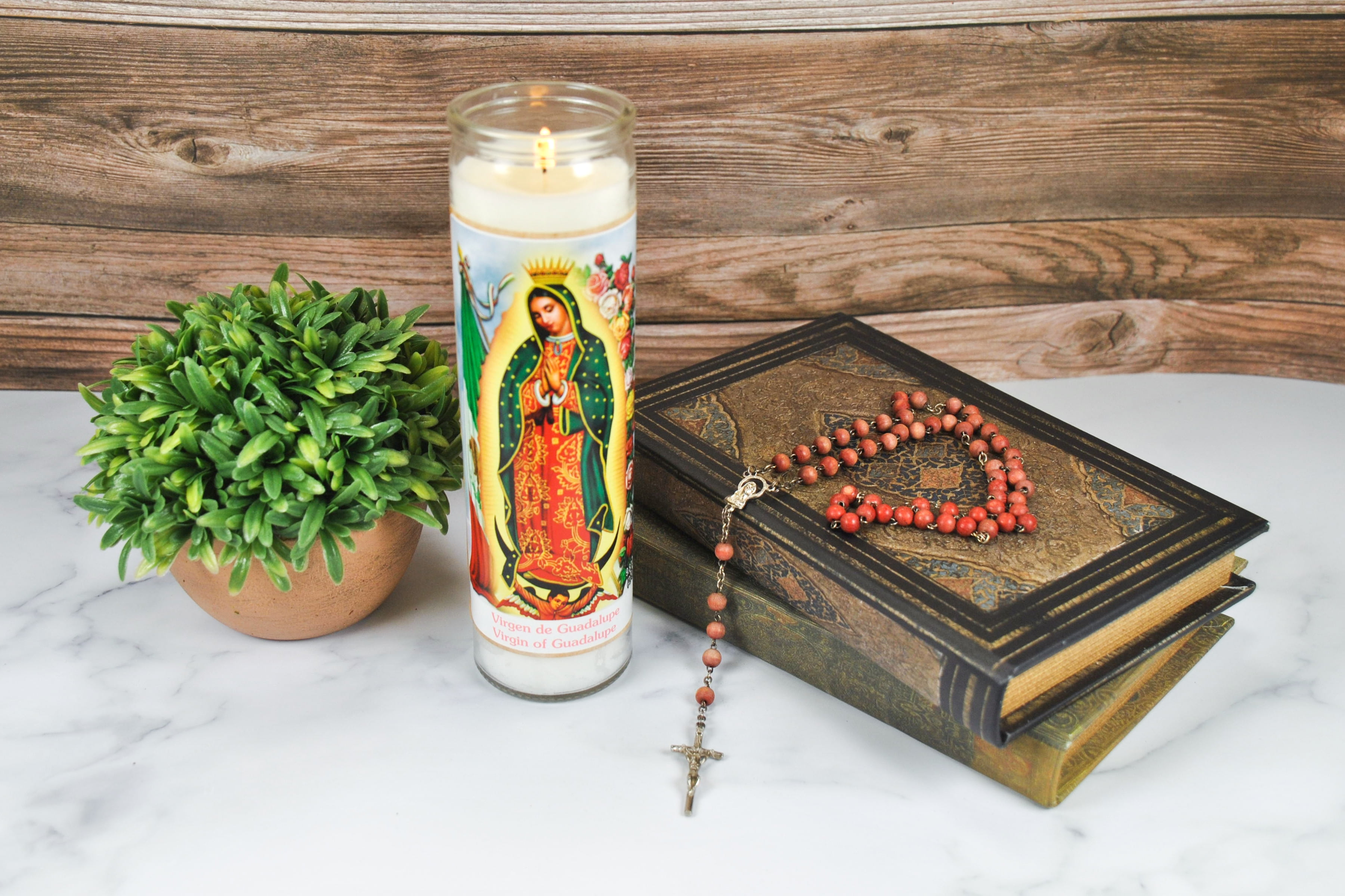 (2 pack) Guadalupe White Wax Prayer Candle, 8 inch Religious Ceremony Candle
