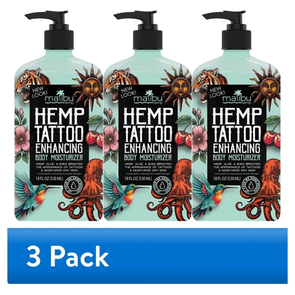 (3 pack) Malibu Hemp Tan Tattoo Enhancing Body Moisturizing Lotion, 18 fl. oz.