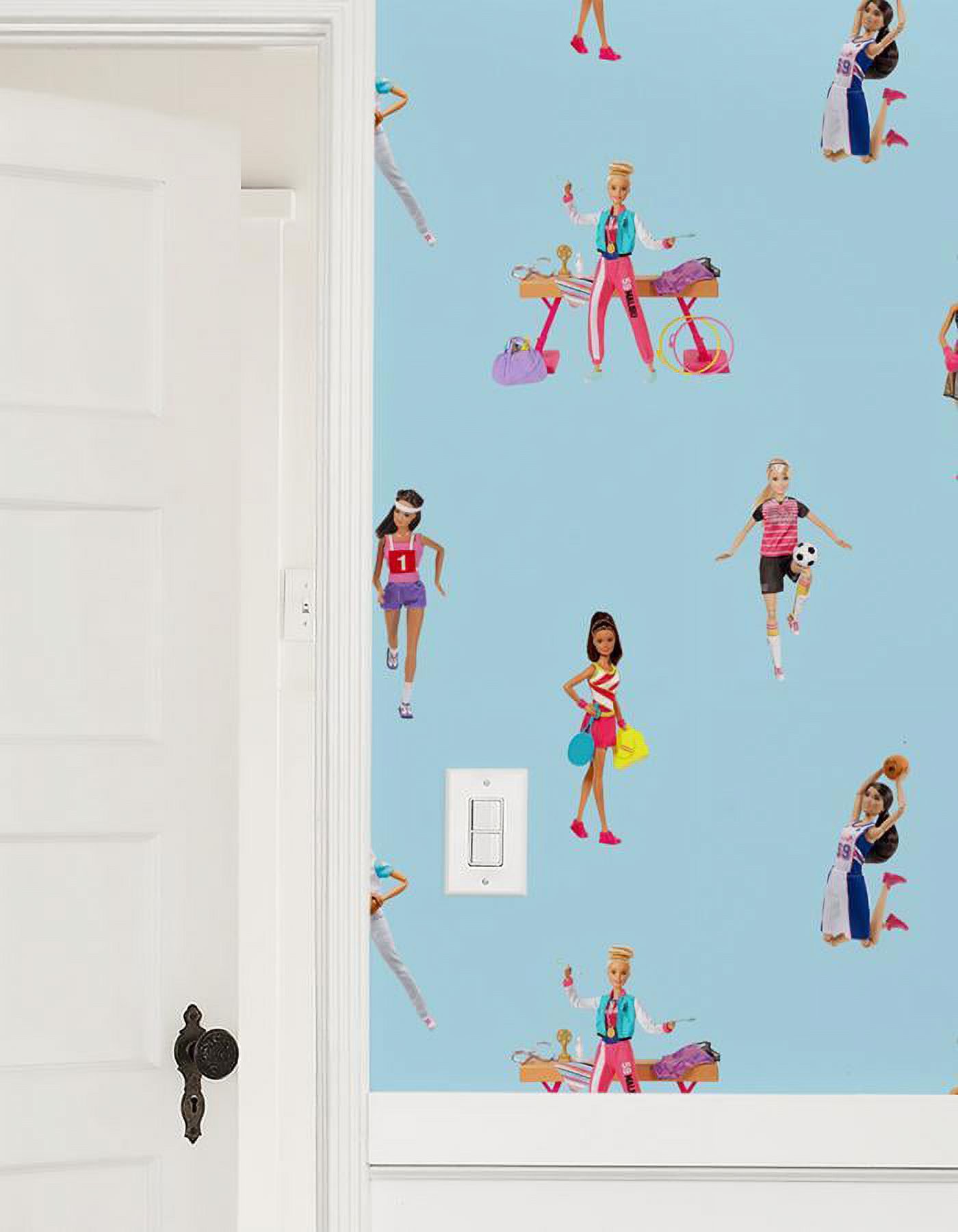 Barbie the Athlete Removable Vinyl Wallpaper, Baby Blue