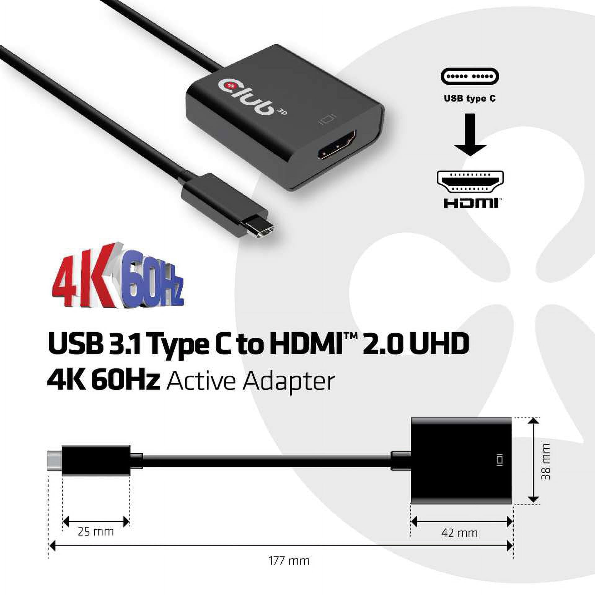 Club 3D USB 3.1 Type C to HDMI 2.0 UHD 4K 60HZ Active Adapter
