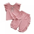thumbnail image 3 of Toddler Kids Baby Girl Outfit Ruffle Sleeve T-Shirt Top Casual Shorts Summer Clothes 2PCS Suit 4-5 Years, 3 of 6