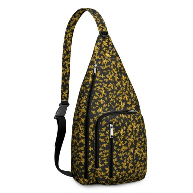 Bee Hive Sling Backpack – Artistic Honeycomb Print Crossbody Bag, Multi-Layer Storage for Hiking, Commuting & Photography