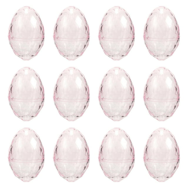 12 huevos transparentes, huevos de Pascua rellenables, suministros para la búsqueda de Pascua, decoraciones para el hogar, cajas de dulces, canastas rosa claro