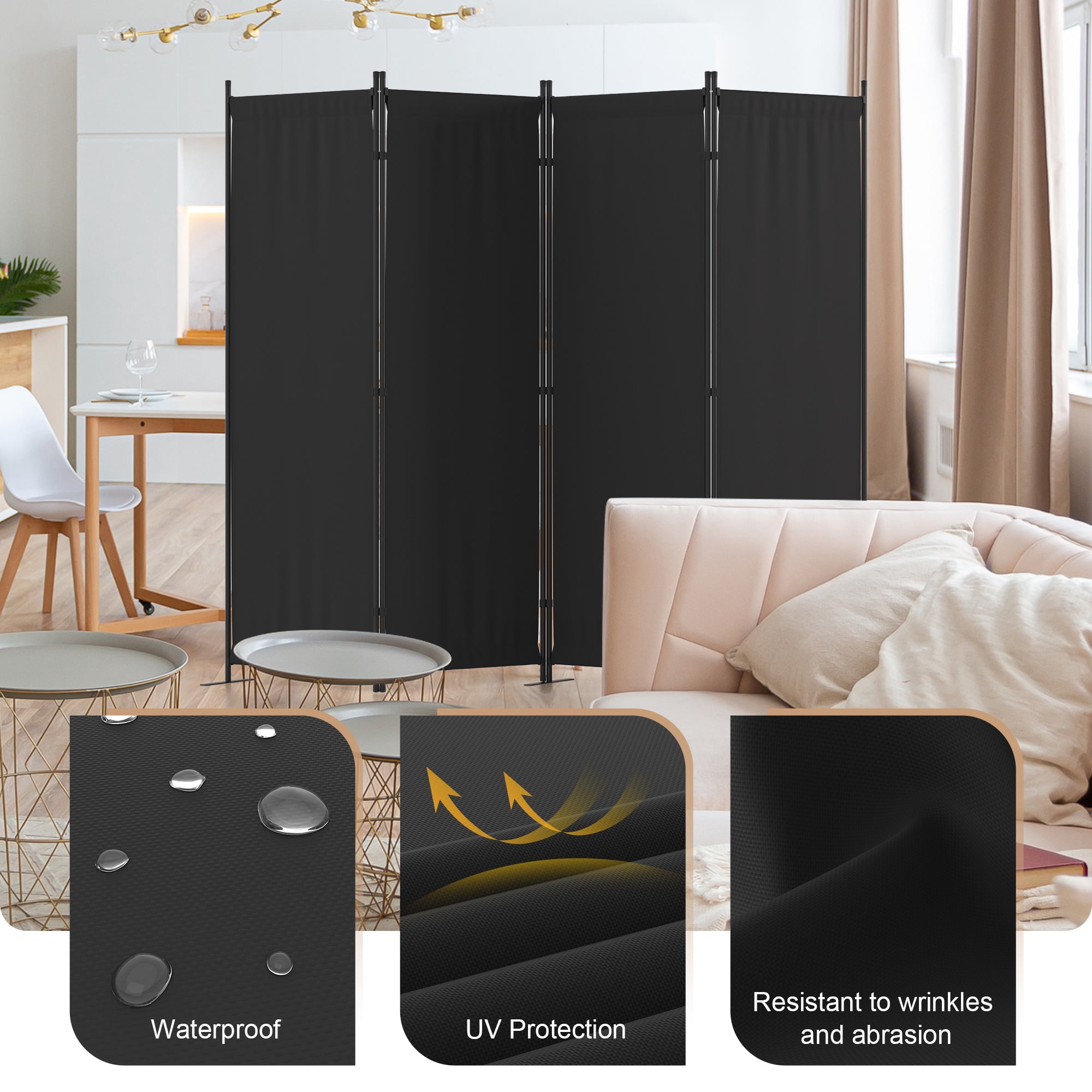 GOJOOASIS Room Divider, 4-Panel Folding Privacy Screen, 88in Portable Separating with 3 Metal Feet, Partition Room Dividers