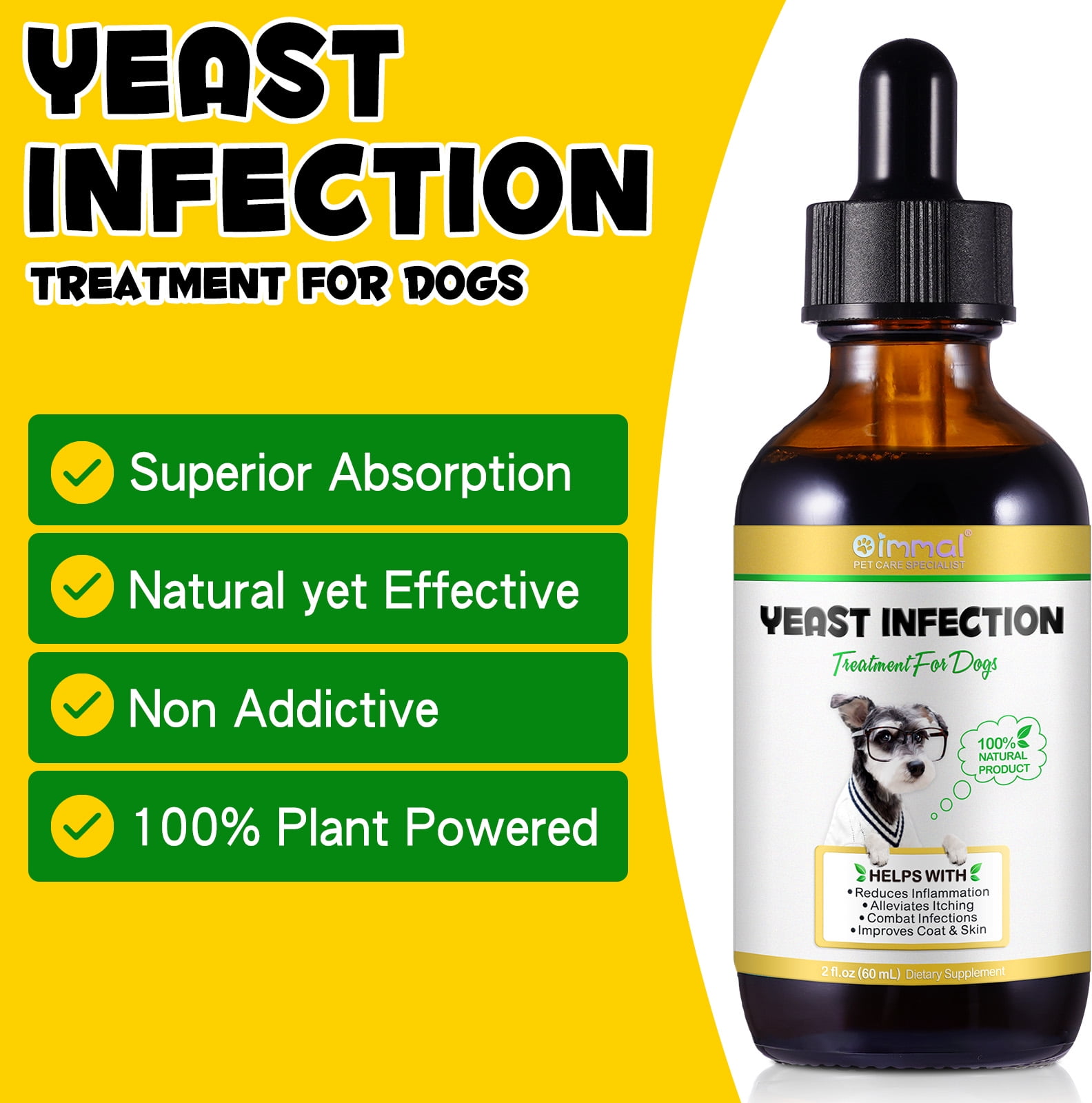 Oimmal Natural Yeast Infection for Dogs, Support Healthy Itch & Inflammation Relief, Coat & Skin Health Support | Dog Yeast Ear Infection Drops 2 oz - 2Pack