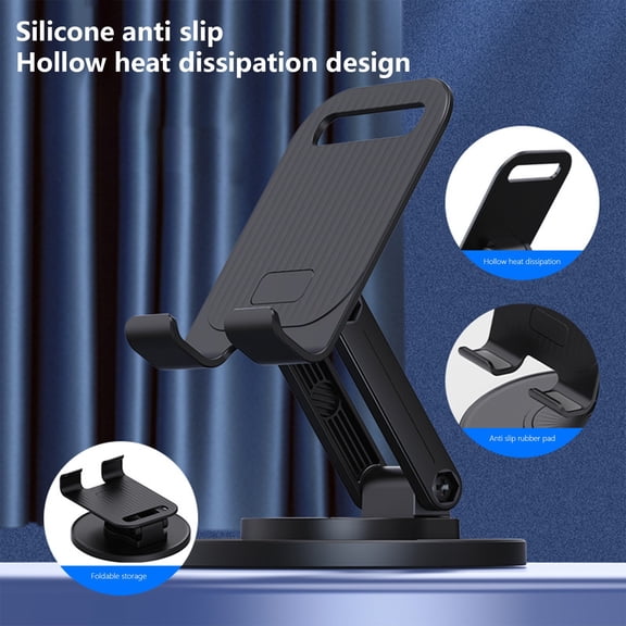 KOYPTL Tabletop Metal Cell Phone Holder,Foldable Fully Adjustable Phone Holder for Desk Compatible for All Switch & Phones,Portable 360°Rotating Phone Stand for Desk (Black 4"X3")
