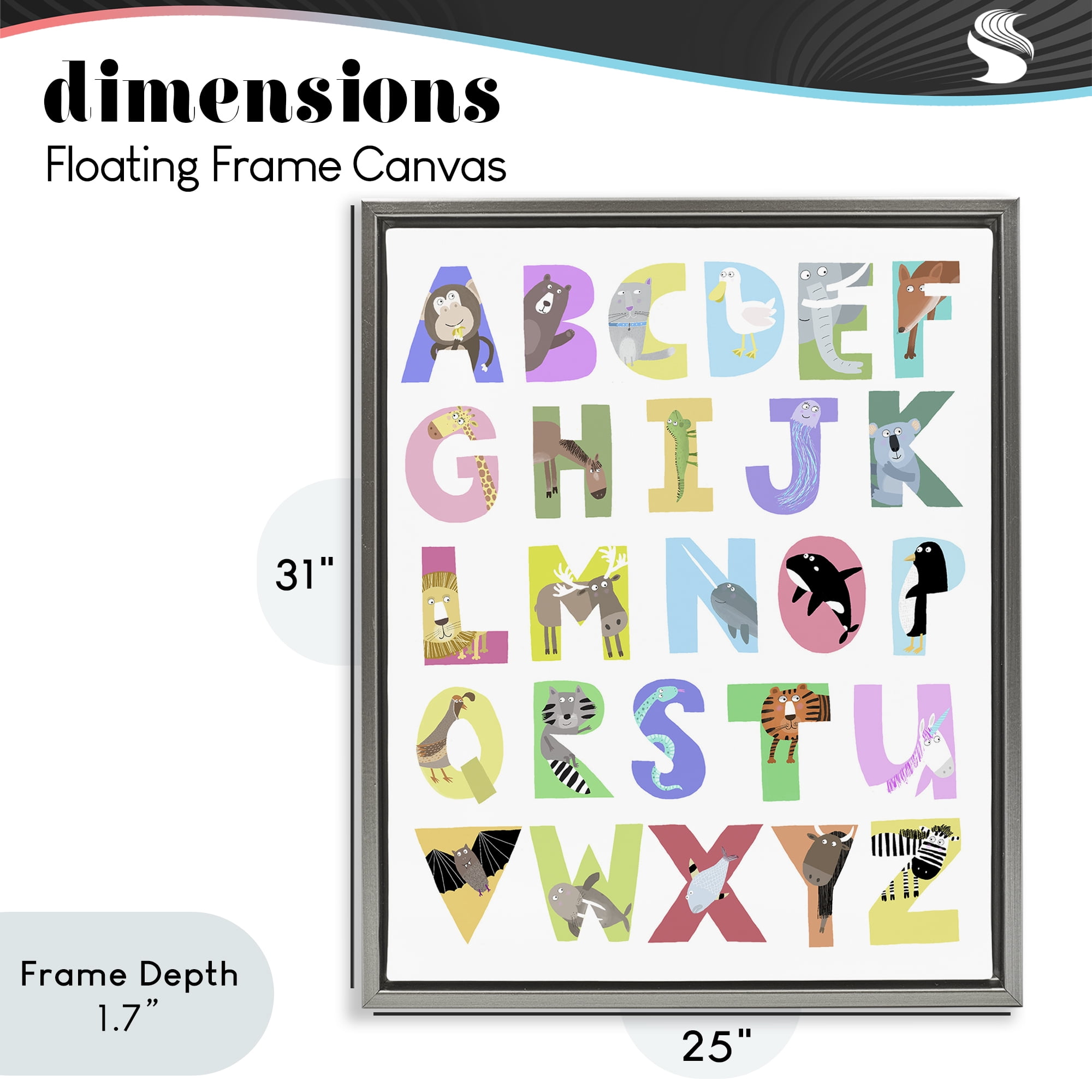 Stupell Industries Alphabet Shapes with Animals Gray Framed Floater Canvas Wall Art, design by Carla Daly
