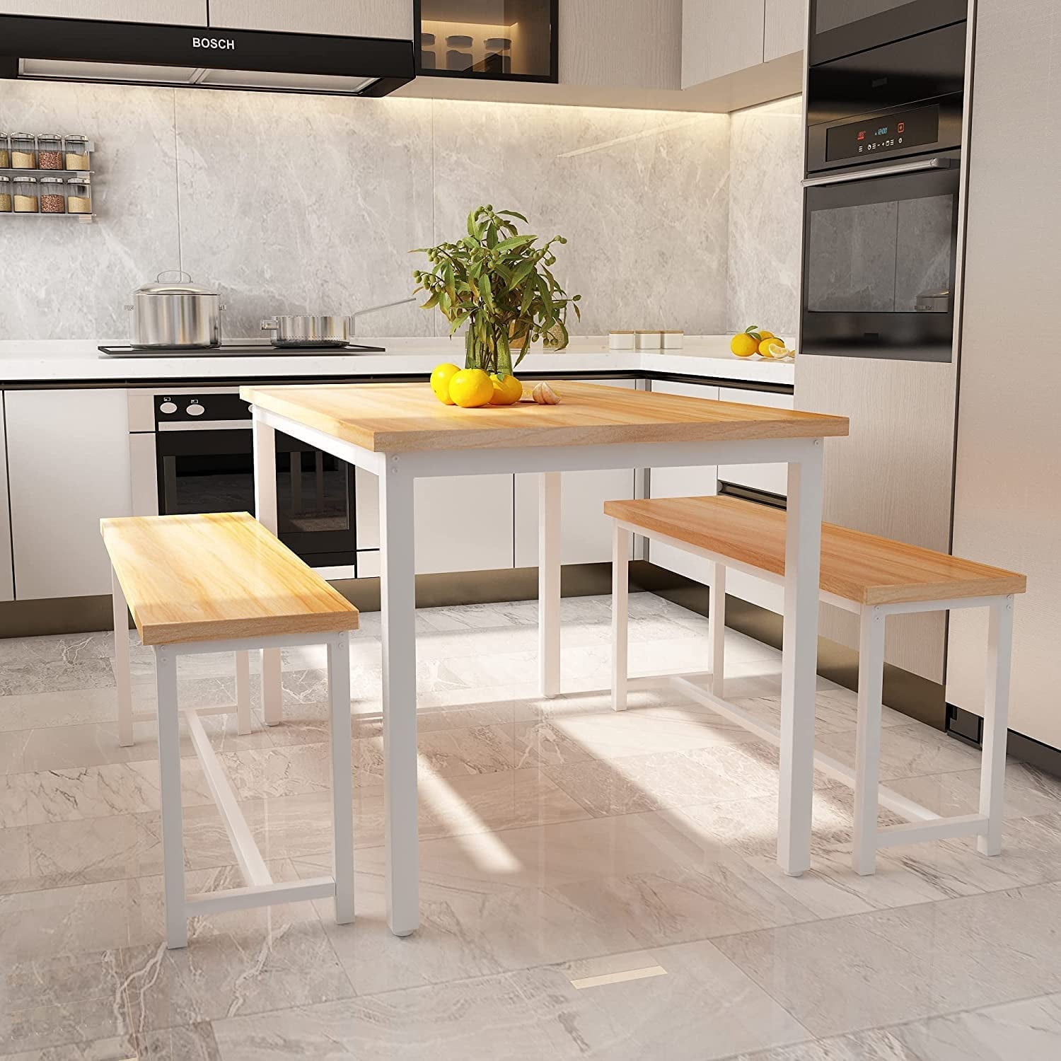 Baxluxe Dining Set, 47" Rectangular Dining Set, 2-4 Person Dining Set with Bench, Apartment, Kitchen & Dining Room, Beige