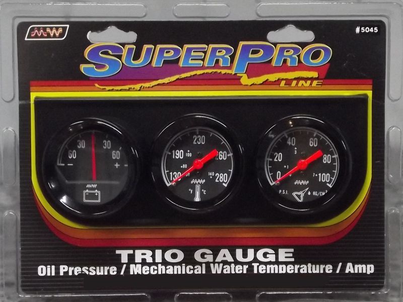 Super Pro 2 Inch Mechanical Triple Gauge Kit Black / Black Bezel 5045