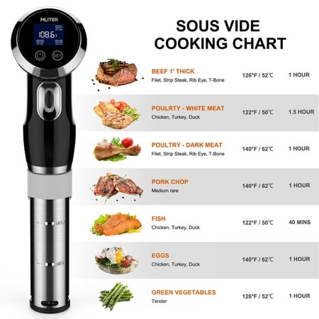 Home Gourmet Food - Mliter Kitchen Co Sous Vide Immersion Circulator Cooker 1000 Watt, Digital Display, Stainless Steel, Make Gourmet Quality Food At Home