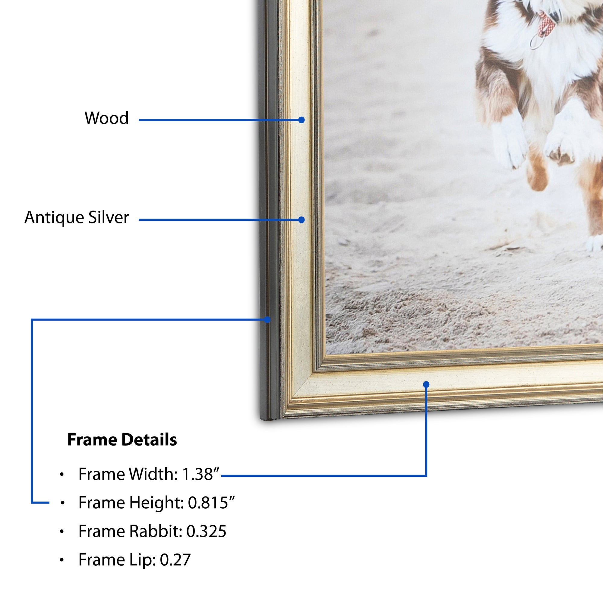 ArtToFrames 16" x 20" Antique Silver Panel Picture Frame, 16x20 inch Silver Wood Poster Frame (WOM-4760)