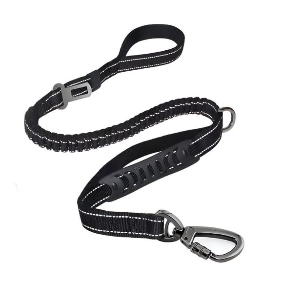 GASTROPOD Heavy Duty Dog Leash for Large Dogs up to 150lbs, 4-6 Ft Reflective Shock Absorbing Bungee Leash with Car Seat Belt Buckle and 2 Padded Handles for Training and Walking