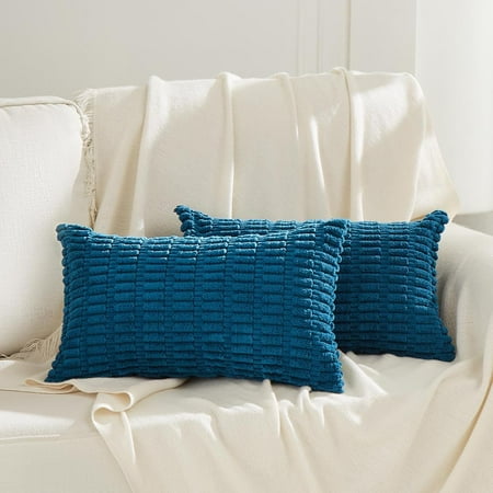 

Fancy Homi 2 Packs Teal Lumbar Decorative Throw Pillow Covers 16x16 Inch for Living Room Couch Bed Sofa Farmhouse Boho Home Decor Soft Striped Corduroy Rectangle Cushion Case 16x16