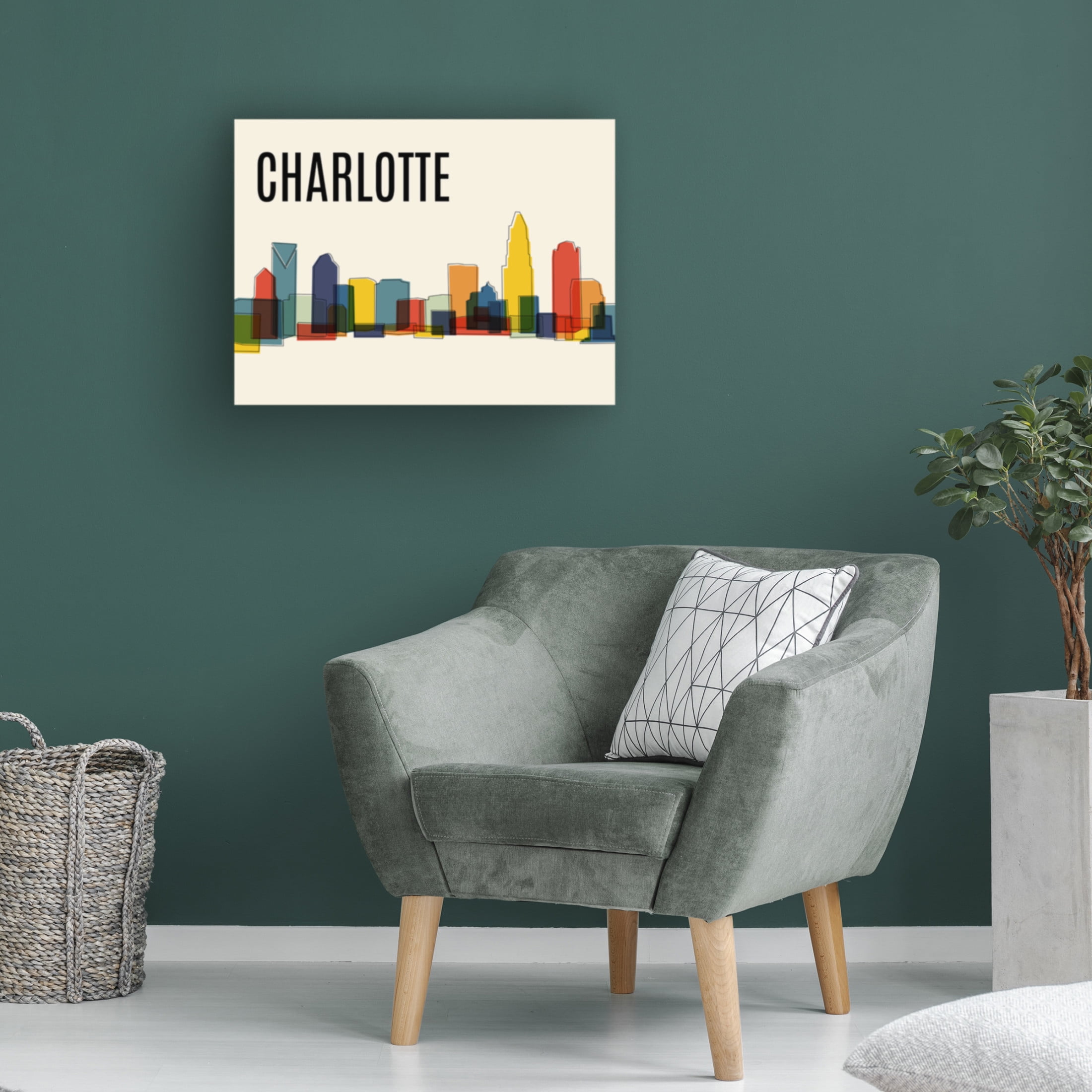 Canvas Wall Art - Tom Quartermaine 'Charlotte Mid Century Modern Cityscape' Wall Art for Living Room, Bedroom, or Office Décor by Trademark Fine Art - 19 x 14 Inches