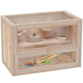 thumbnail image 1 of PawHut 24 Inch Hamster Cage, 2 Levels Small Animals Habitat, Natural Wood, 1 of 10