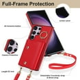 thumbnail image 3 of Allytechgroup Wallet Case for Samsung Galaxy S21 Ultra, RFID Blocking Crossbody Shoulder Strap Hand Wrist Cards Holder Ring Stand Bumper Drop Protection Phone Case for Girls Women, Red, 3 of 9