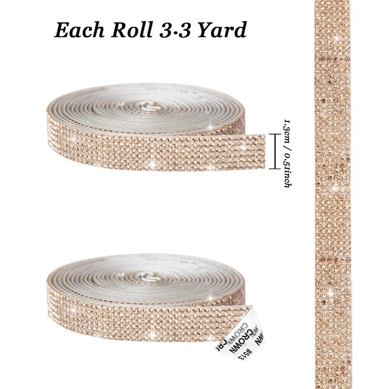 4 Rolls/4 Yards/4 Sizes Self-Adhesive Crystal Rhinestone Ribbon