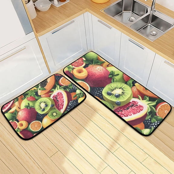 Colorful Tropical Fruit Kitchen Mat Set of 2 Cushioned Non Slip Rugs for Bedroom Floor Runner Mats