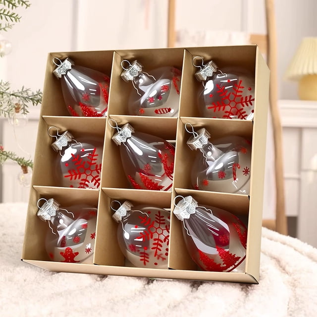 Set de 9 bolas navideñas irregulares transparentes de PET para decoración del hogar y del árbol de Navidad.