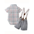 thumbnail image 2 of CARETOO Baby Boy Clothes Suit Romper Plaid Shirt Shorts Suspender Pants Formal Cotton Fabric 3pcs, 2 of 18