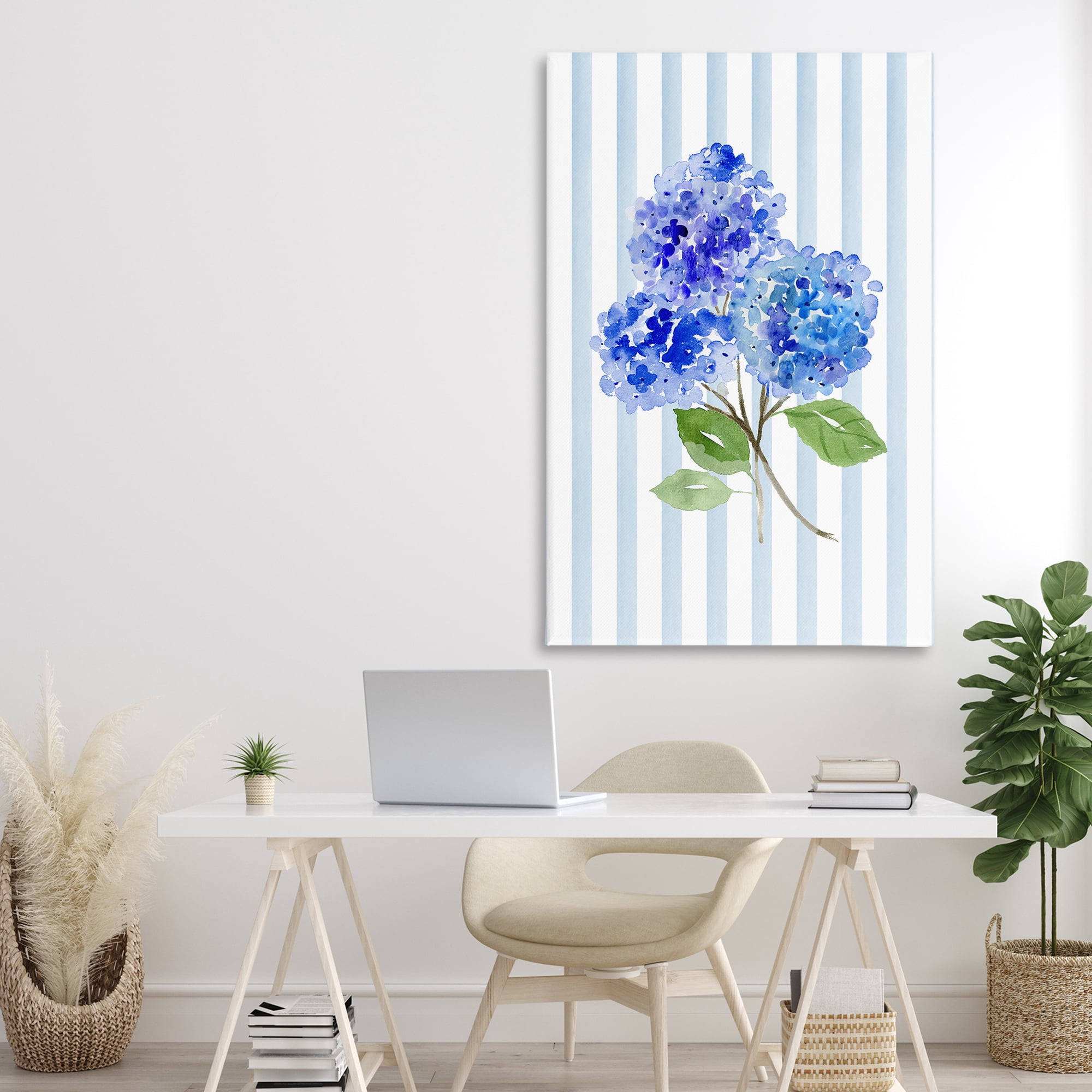 Stupell Industries Blue Hydrangeas over Stripes Canvas Wall Art, design by Corinne Haig