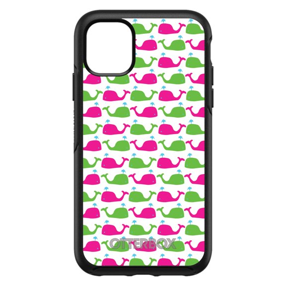 DistinctInk OtterBox Symmetry Custom Case for Apple iPhone 15 (6.1" Screen) - Cartoon Whales - Tempered Glass Back