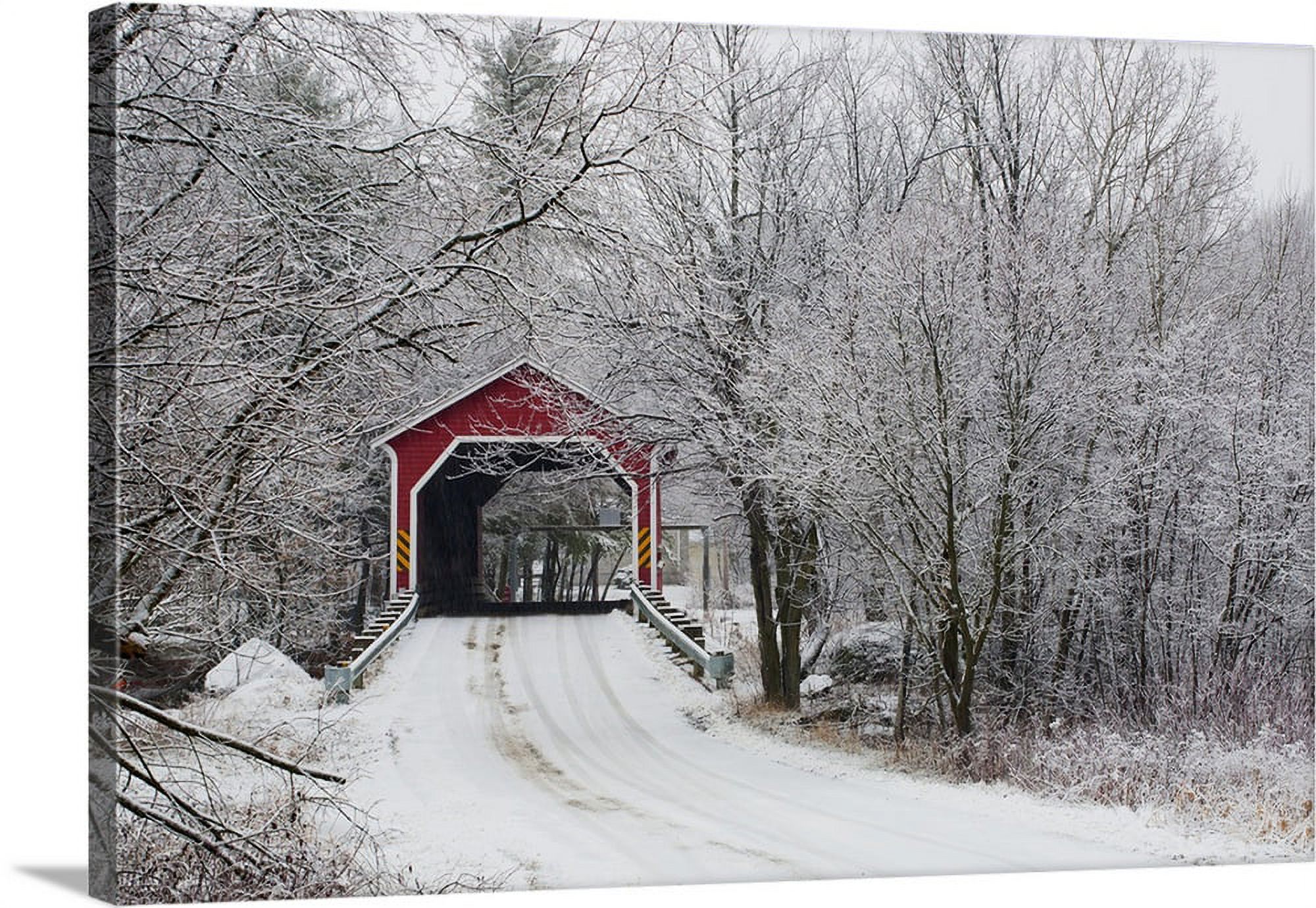 Great BIG Canvas "Red Covered Bridge In The Winter; Adamsville Quebec