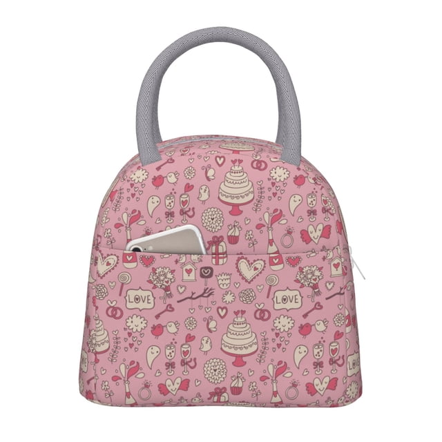 Fotbe Cute Love Bolsa de Almuerzo con Estampado, Lonchera Aislada, Contenedor de Comida Reutilizable Tipo Cooler a Prueba de Fugas