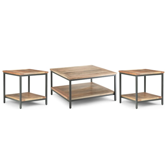 Skyler Solid Mango Industrial 34 inch Wide Coffee Table with 2 22 inch Wide End Tables in Natural (Set of 3)