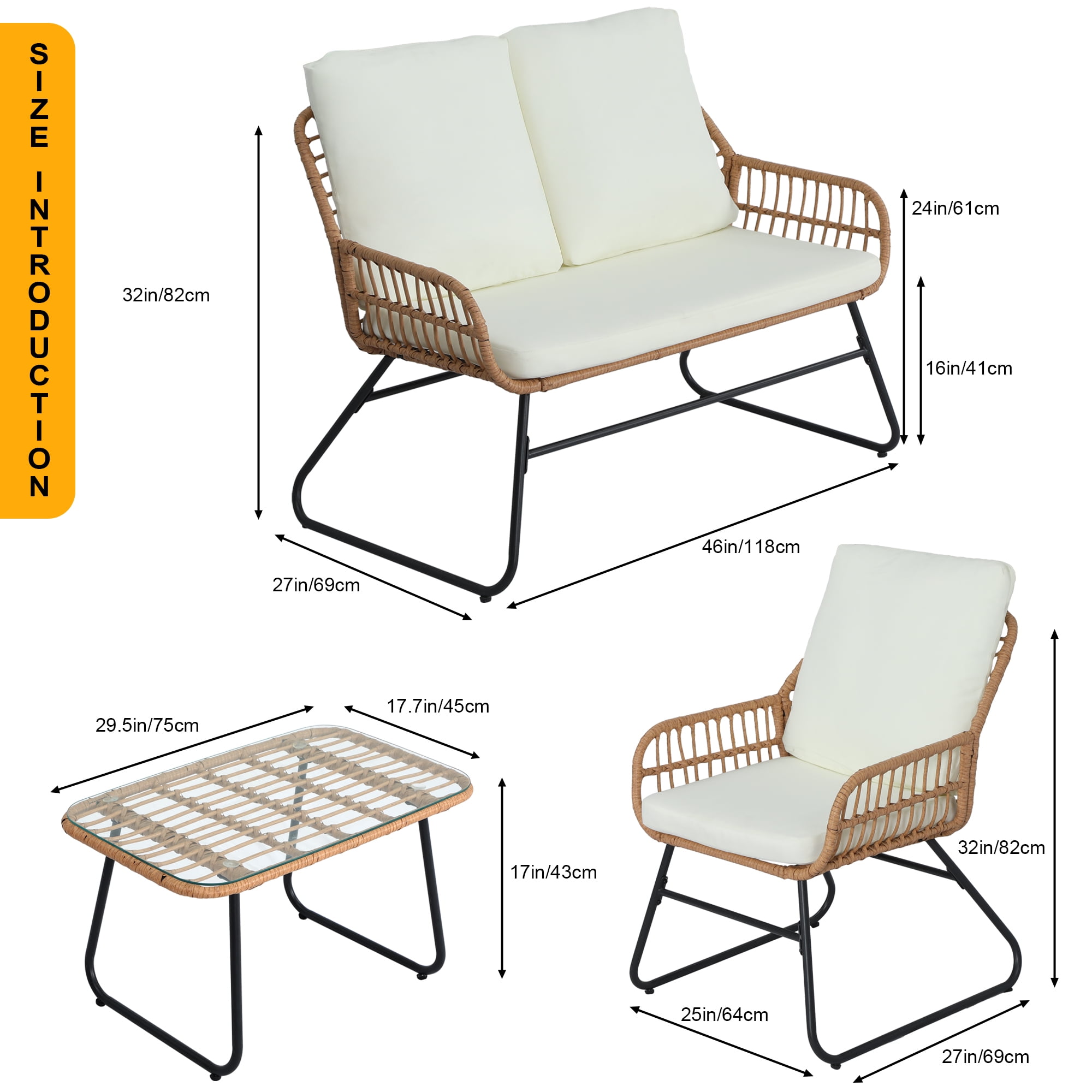 AstrPthylx 4-Piece Rattan Patio Set - All-Weather Outdoor Conversation Furniture with Tempered Glass Table & Quick-Dry Cushions for Garden, Porch, Balcony