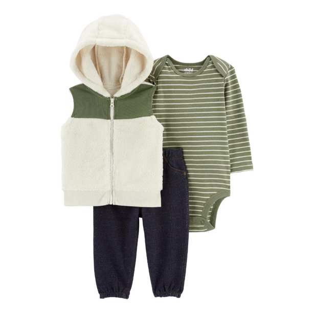 Set 3pzs c/chaleco Carter's Child of Mine Verde Estampado A rayas 0-3M