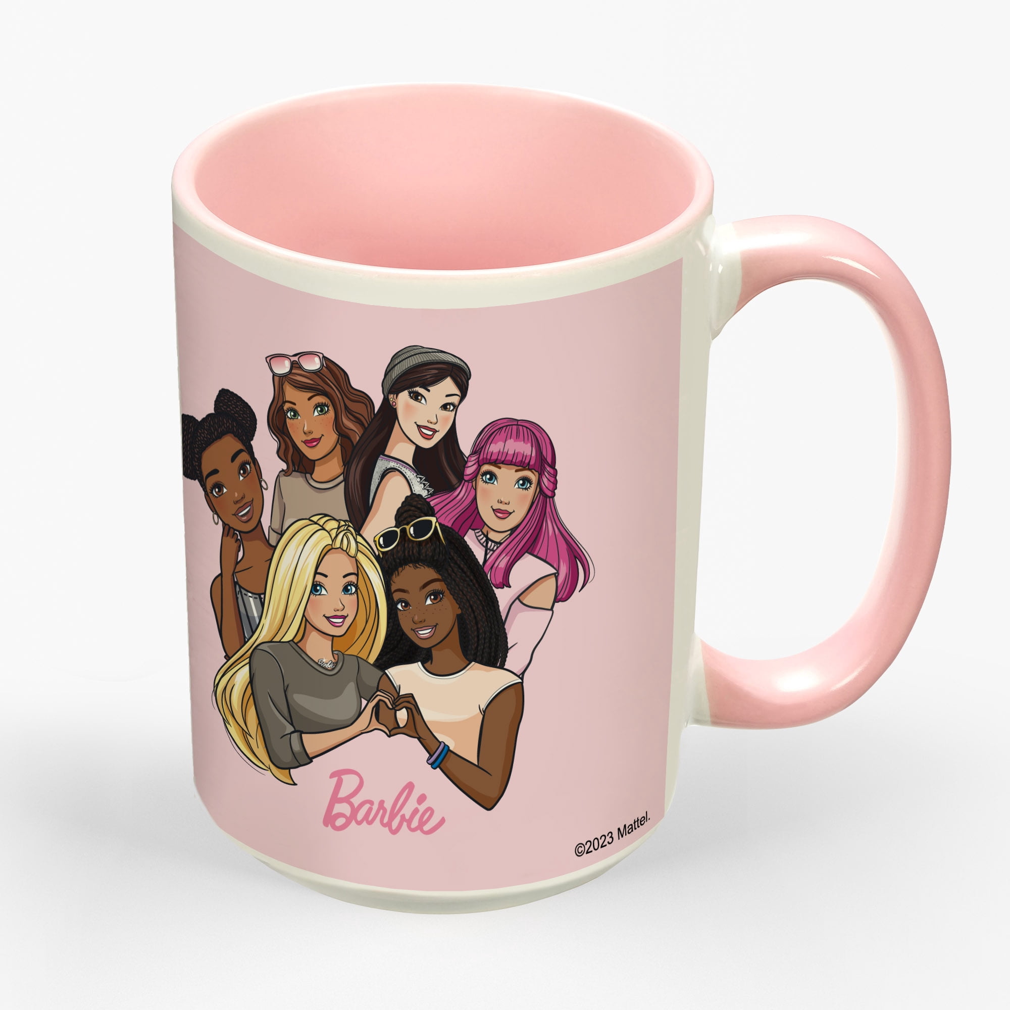 Personalized 15 oz Pink Barbie Mug, Heart Friends