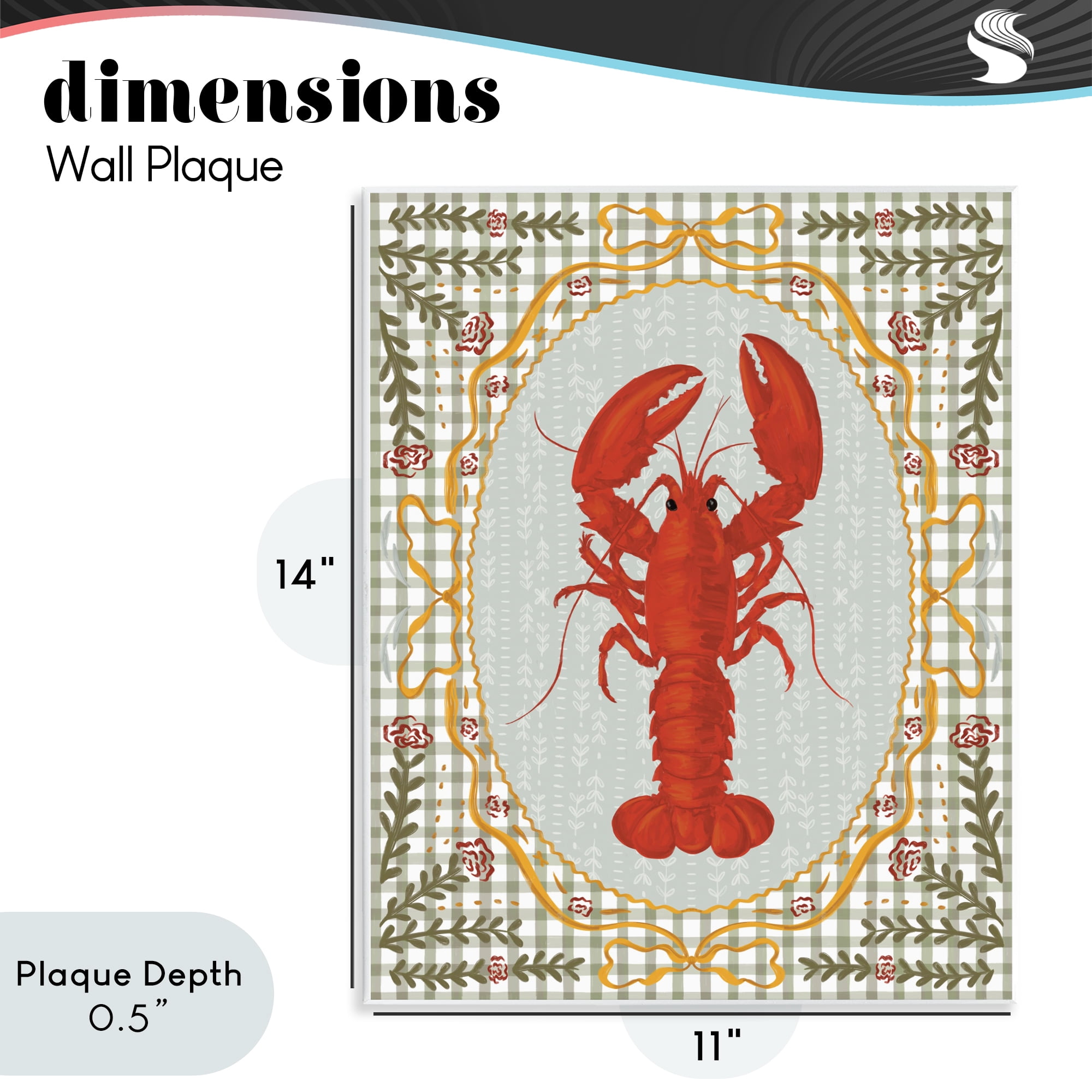 Stupell Industries Lobster with Gingham Kitchen Charm Wall Plaque Art, design by Vero Illustrates