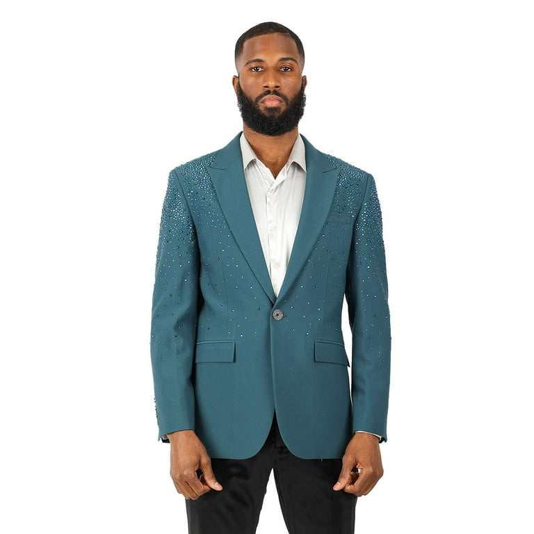 Barabas Men s Rhinestone Solid Color Notch Lapel Blazer 2BLR6