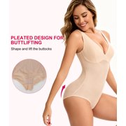 Vaslanda Shapewear Bodysuits for Women Tummy Control Faja Body Shaper Waist Trainer V Neck Body Suit with Built in Bra