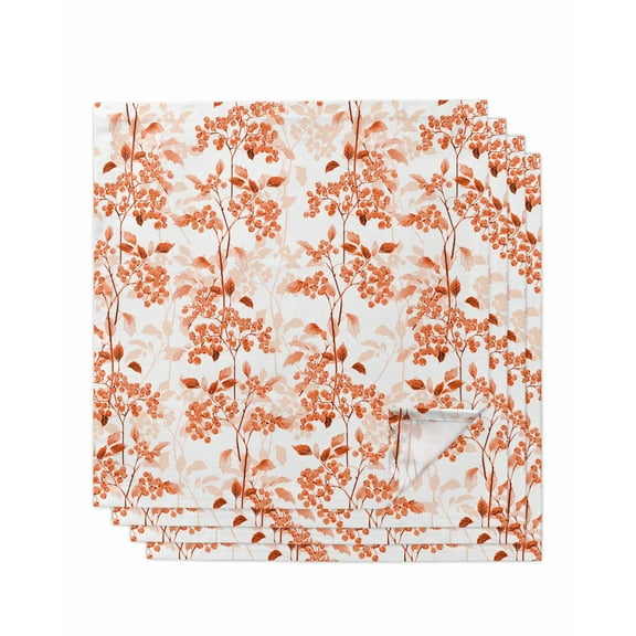 Burnt Orange Botanical Cloth Napkins Washable Set of 4, Vintage Nature Flower Reusable Dinner Table Napkins Cloth Bulk for Weddings Kitchen Restaurants Hotel Events Parties 20 x 20 Inch
