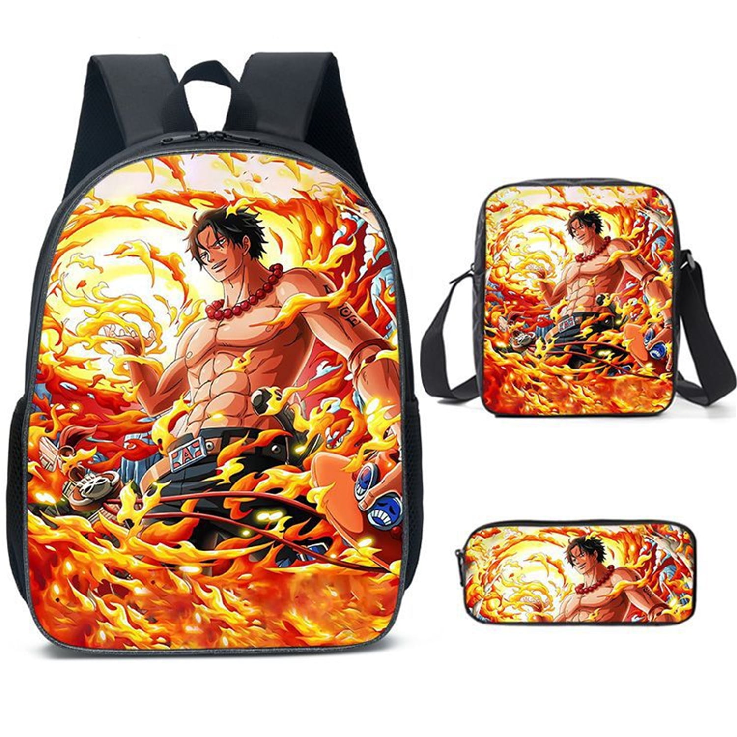 3 Set One Piece Anime Backpack for Boys Student 3D Print Luffy Zoro