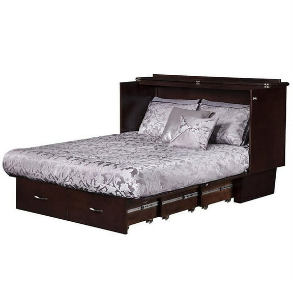 Leo & Lacey Queen Murphy Bed Chest with Cool Soft Gel-Infused Mattress, Chocolate