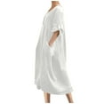 thumbnail image 4 of Gspmoly Robes pour Femmes, Robe Décontractée Ample à Manches Longues à Col en V en Coton et Lin de Couleur Unie pour Femmes, Robes d'Été pour Femmes jusqu'à 65 % de Rabais, 4 of 8