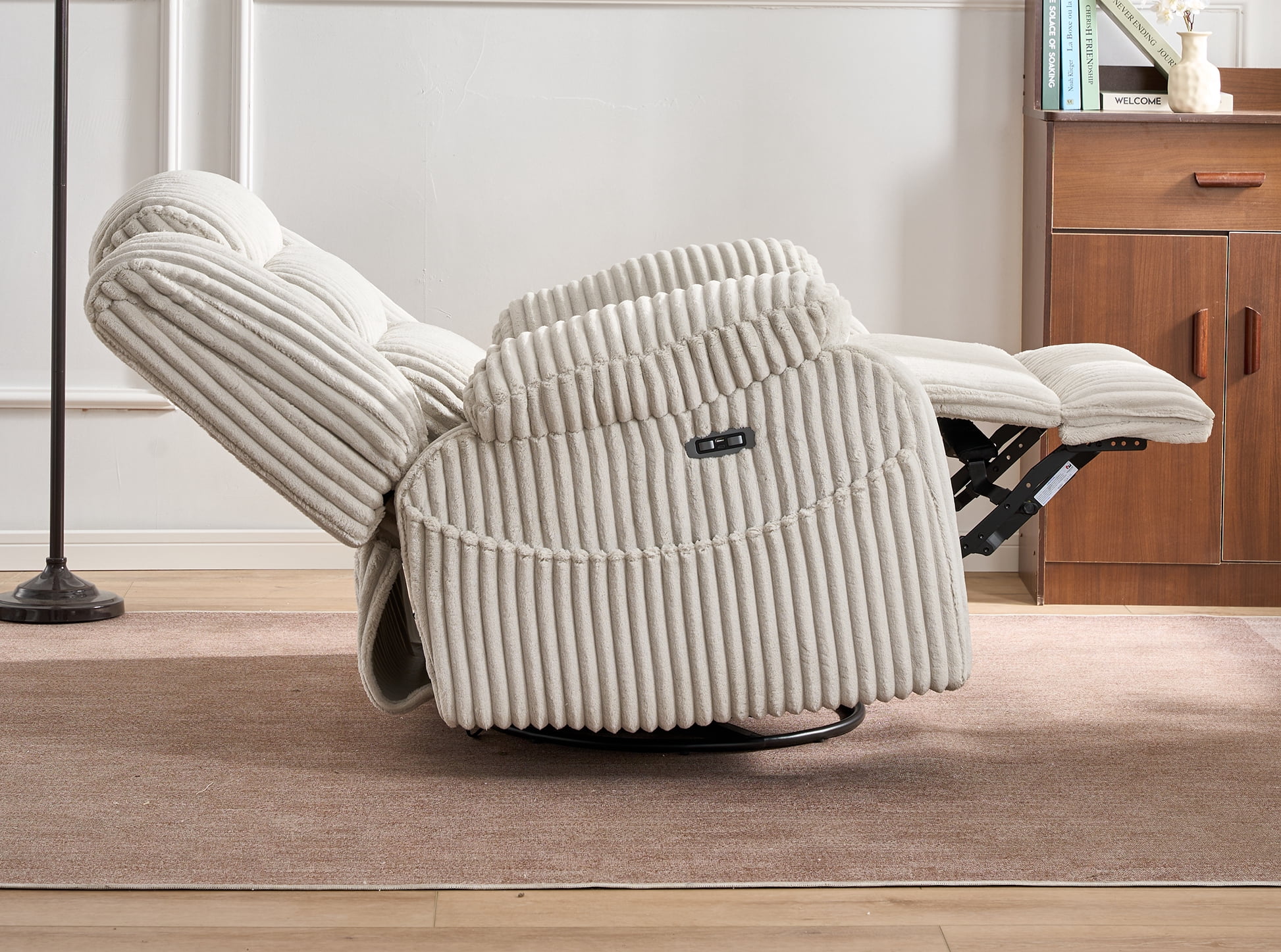 Leumius Extra Wide Power Recliner Chair,270° Swivel Rocking Chair with Heat & Massage,USB & Type C Charging Port,Velvet Upholstered Recliner with Side Pockets for Living Room, Bedroom, Nursery,White