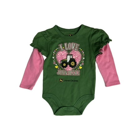 

John Deere Infant Girls Green Pink I Love John Deere Long Sleeve Bodysuit 6-9m