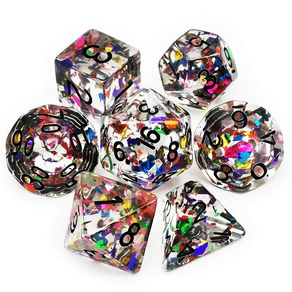 Haxtec Rainbow DND Dice Set 7PCS Polyhedral Confetti Dice for