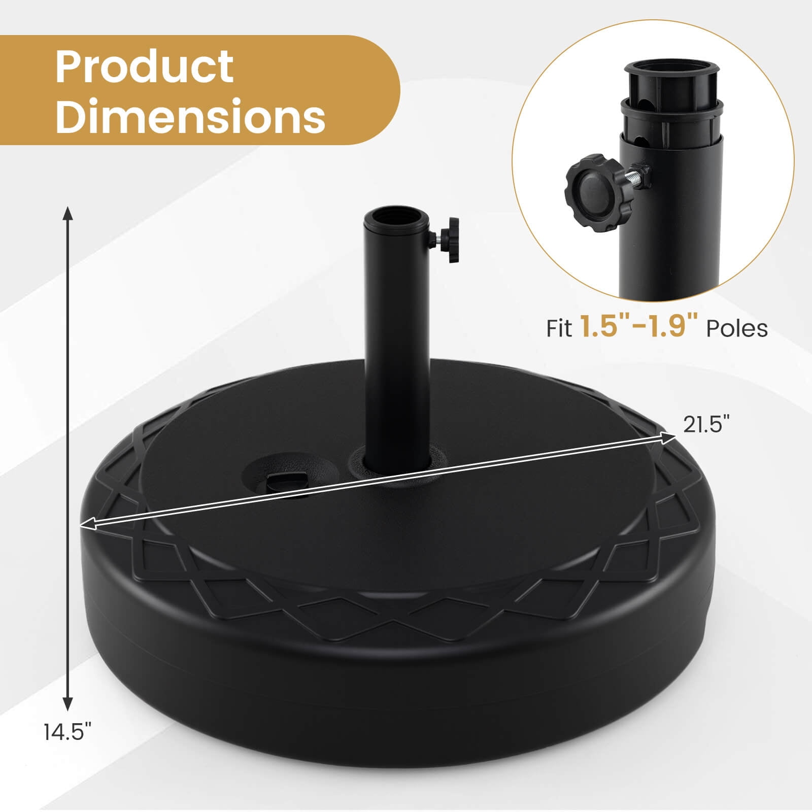 Costway Fillable Umbrella Base 90 LBS Heavy Duty,Sand Filled Round Market Umbrella Stand