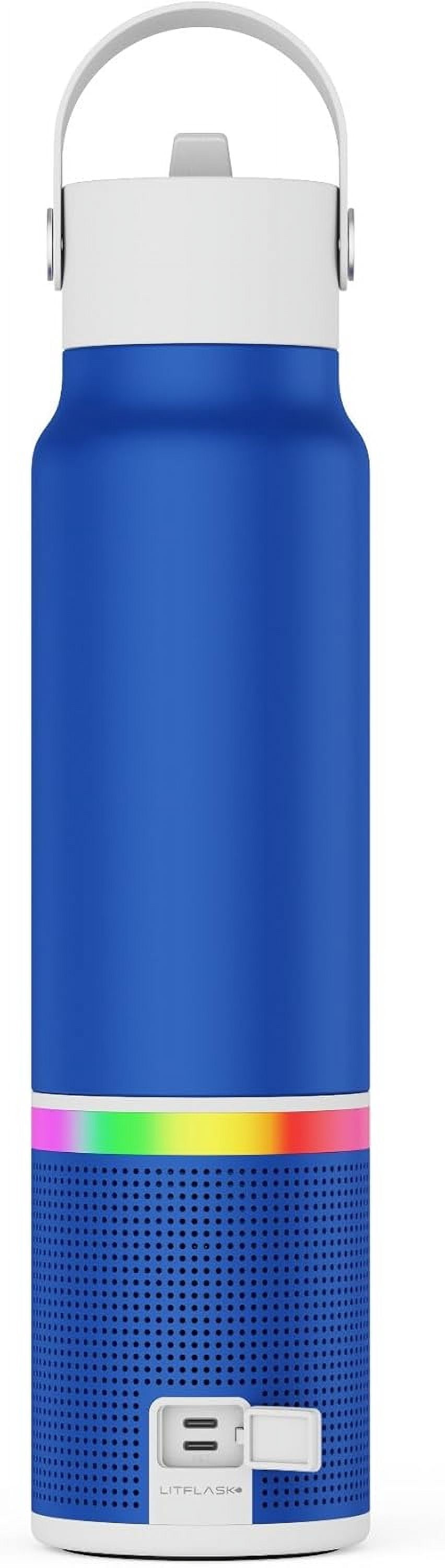 LITFLASK Smart Water Bottle with Premium Bluetooth Speaker, Blue, Portable Charger, LED Light, Stainless Steel, Mix & Match Colors, 20oz - Oprah's Favorite Things 2024