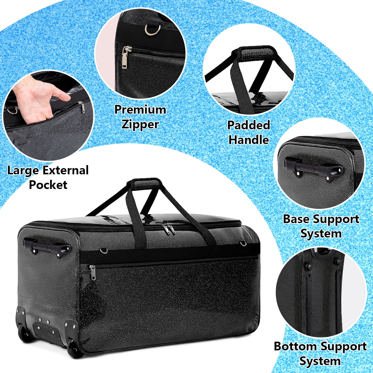 Rolling Dance Competition Bag with Retractable Garment Rack, 29 Inch, Black, Wheeled Travel Suitcase with Privacy Curtain (Black)