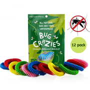 Premium Mosquito Repellent Bracelets One Size Fits-All 12 pack Individually Wrapped Bug Crazies
